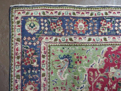 Persian Tabriz Rug 7x10, Red Blue and Green Rug, Allover Floral Medallion Rug, Hand Knotted Rug, Antique Rug 7 x 10 Vintage Wool Oriental Carpet - Nuvé