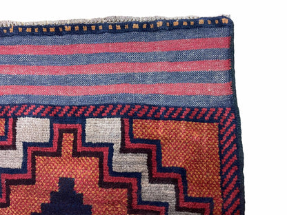 3X5 Vintage Handmade Tribal Wool Rug Balouchi Rug Afghan Rug Red 2' 8" X 4' 8" - Nuvé