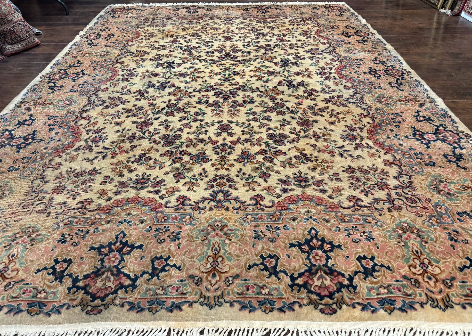 Antique Karastan Rug 8.8 x 12 Lanamar Floral Ivory Kirman Wool Discontinued - Nuvé