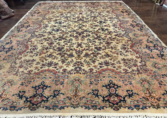 Antique Karastan Rug 8.8 x 12 Lanamar Floral Ivory Kirman Wool Discontinued - Nuvé