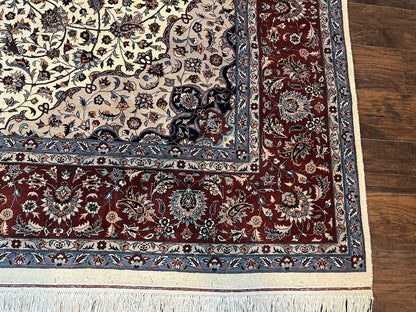 Sino Persian Rug 9x12, Vintage Wool Oriental Carpet, Floral Medallion, Wool Rug, Cream and Maroon - Nuvé