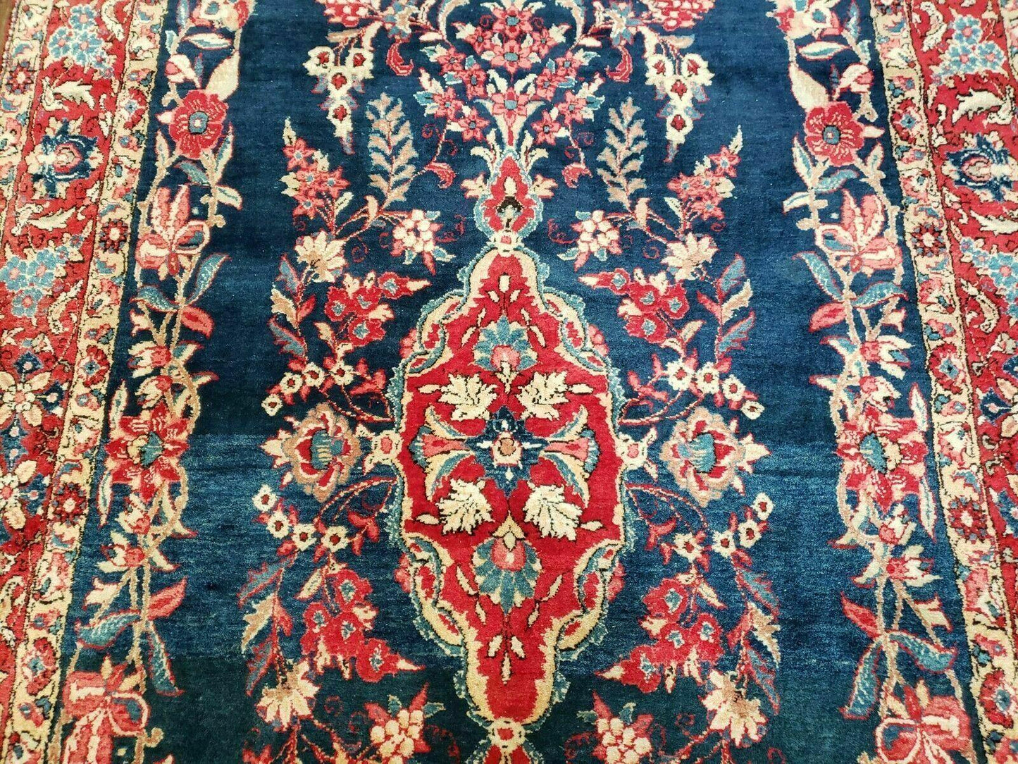 4' X 7' Vintage Handmade Turkish Wool Rug Flowers Birds Tree Of Life Blue Red - Nuvé