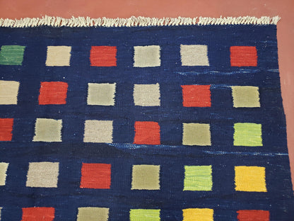 Turkish Kilim Rug 5x7 - 6x8, Checkerboard Kilim Carpet, Area Rug, New Playroom Rug, Colorful Multicolor Rug for Nursery Room, Dark Blue Red - Nuvé