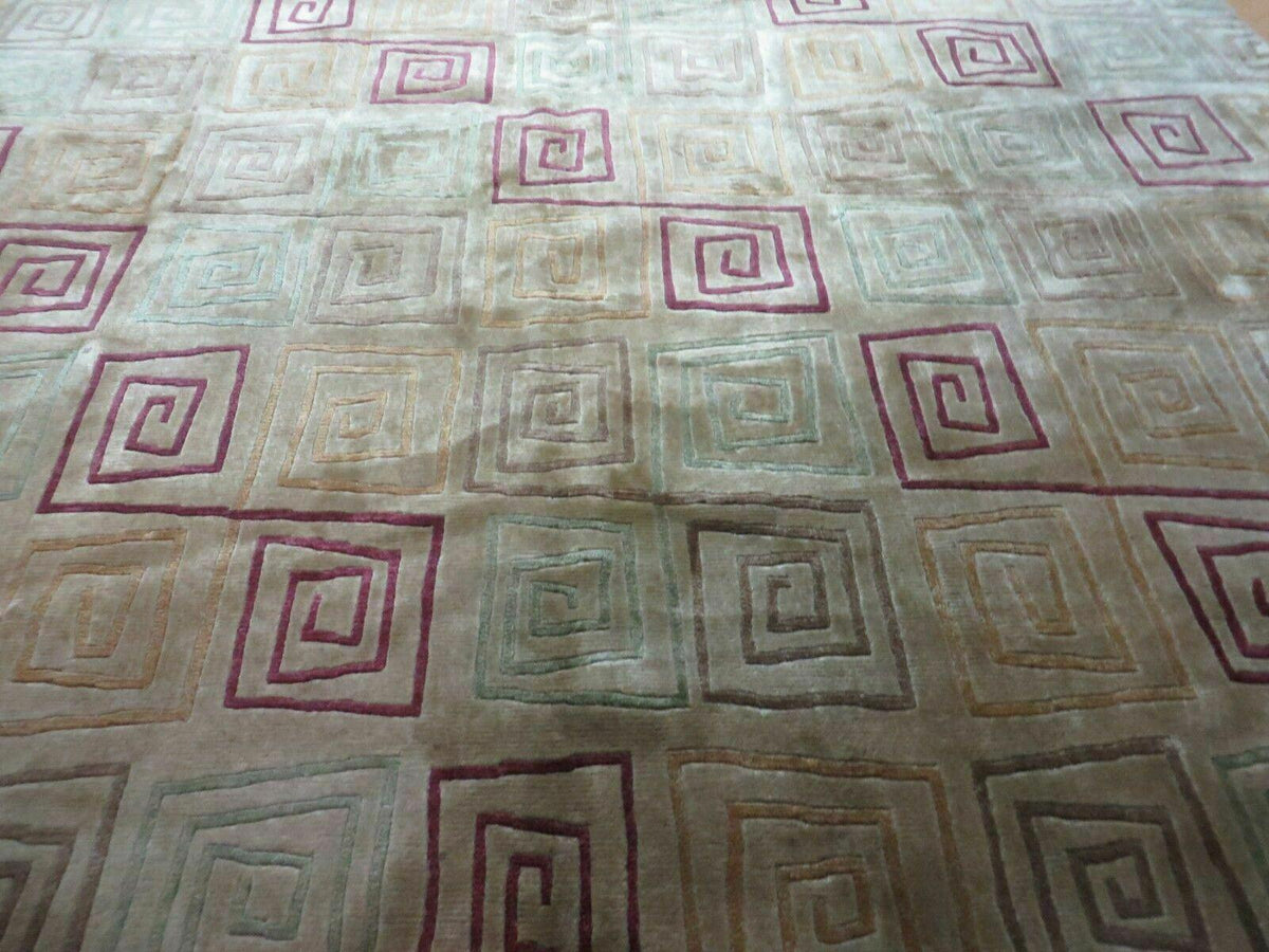 8' X 11' Modern Tibetan Nepal Art Deco Chinese Handmade Wool Silk Rug Abstract