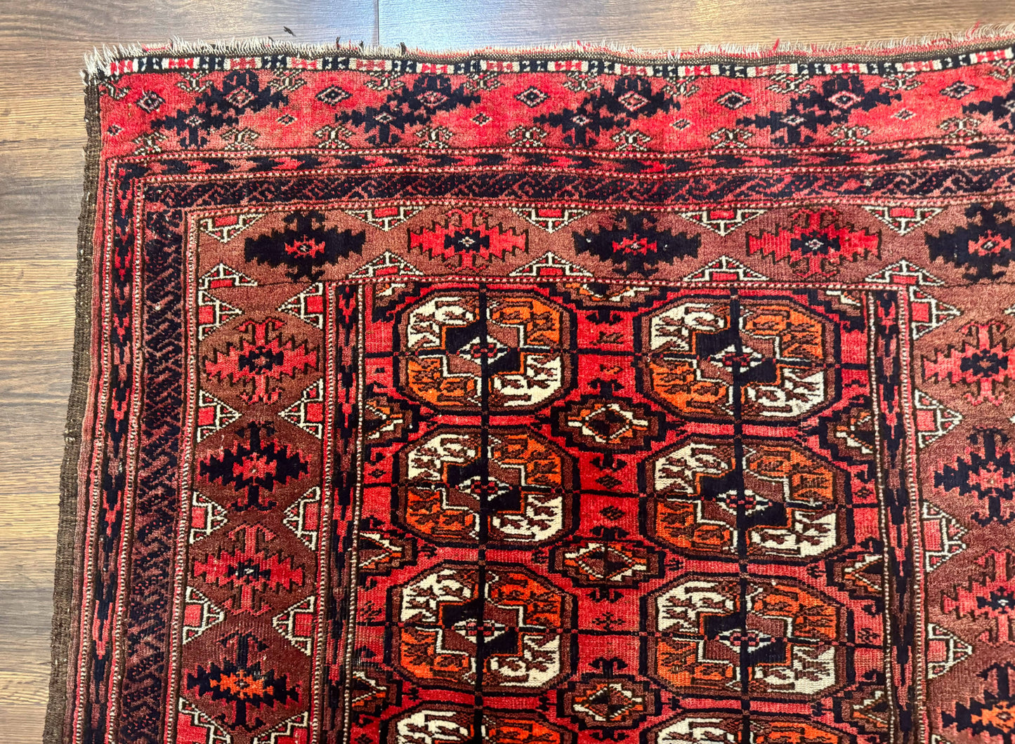 Antique Turkoman Rug 3.7 x 6.7, Red, Wool Runner Rug - Nuvé