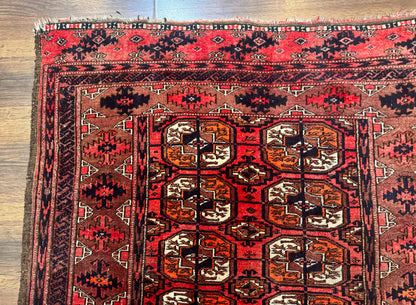 Antique Turkoman Rug 3.7 x 6.7, Red, Wool Runner Rug - Nuvé
