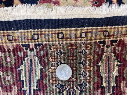 Indo Persian Runner 2.8 x 18, Long Skinny Hallway Wool Runner Rug, Hand Knotted Vintage Floral Allover Traditional Runner Dark Blue Burgundy - Nuvé