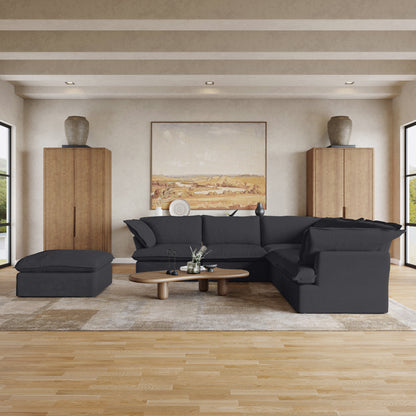 Sabi Modular Boucle Cloud Sofa - Obsidian Black - 5-Seater Sectional Sofa with Ottoman - Nuvé
