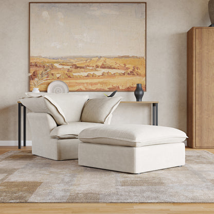 Sabi Modular Boucle Cloud Sofa- Beige - Single Seater Sofa with Ottoman - Nuvé