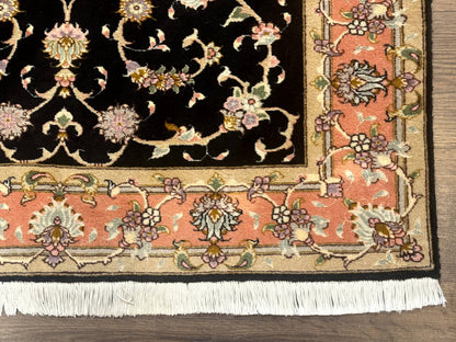 Persian Tabriz Rug 3x5 Black and Salmon Floral Fine Handmade 360 KPSI - Nuvé