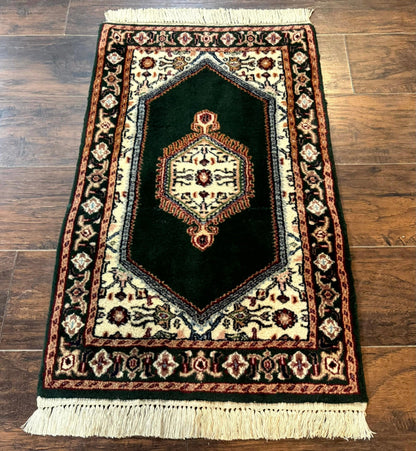 Small Indo Persian Dark Green Rug 2x3, Geometric Semi Open Field - Nuvé
