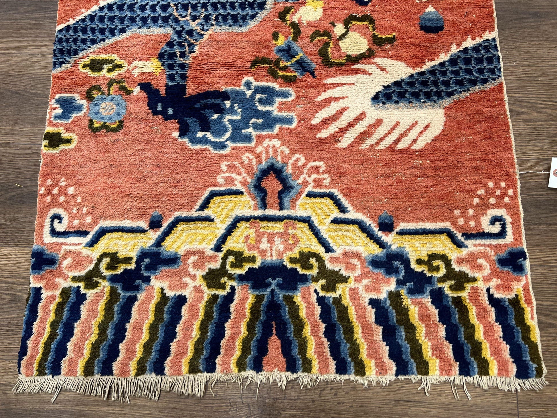 Rare Chinese Ningxia Pillar Rug 3x8, Late Qing Dynasty, 5 Clawed Dragon, Cloud Rainbow Border, Collectible Antique Carpet, Wool Hand Knotted - Nuvé