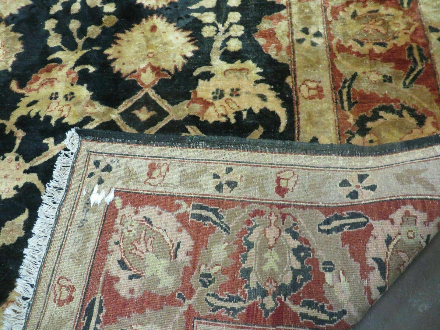 8' X 9' Handmade Pakistan Wool Cotton Rug Peshawar Black Floral Nice # 200C - Nuvé