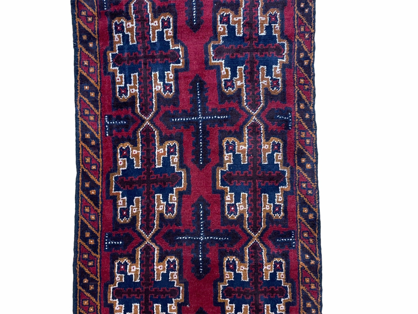 2' 7" X 4' 6" Vintage Handmade Tribal Wool Rug Balouchi Rug Afghan Rug Red Blue - Nuvé