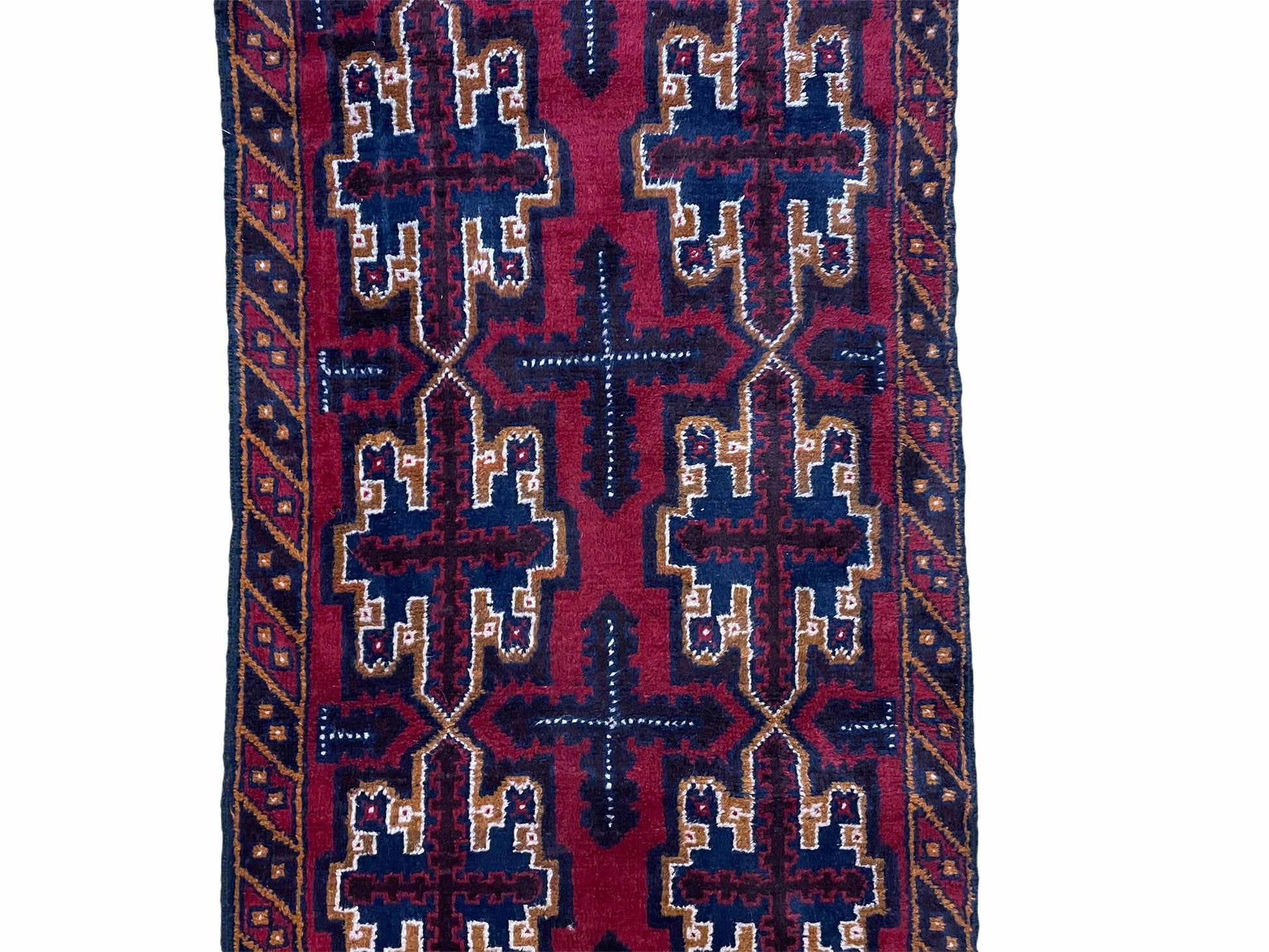 2' 7" X 4' 6" Vintage Handmade Tribal Wool Rug Balouchi Rug Afghan Rug Red Blue - Nuvé