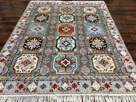 Moroccan Rug 7x8, Wool Hand Knotted Vintage Carpet, Multicolor Panel Design Oriental Rug - Nuvé