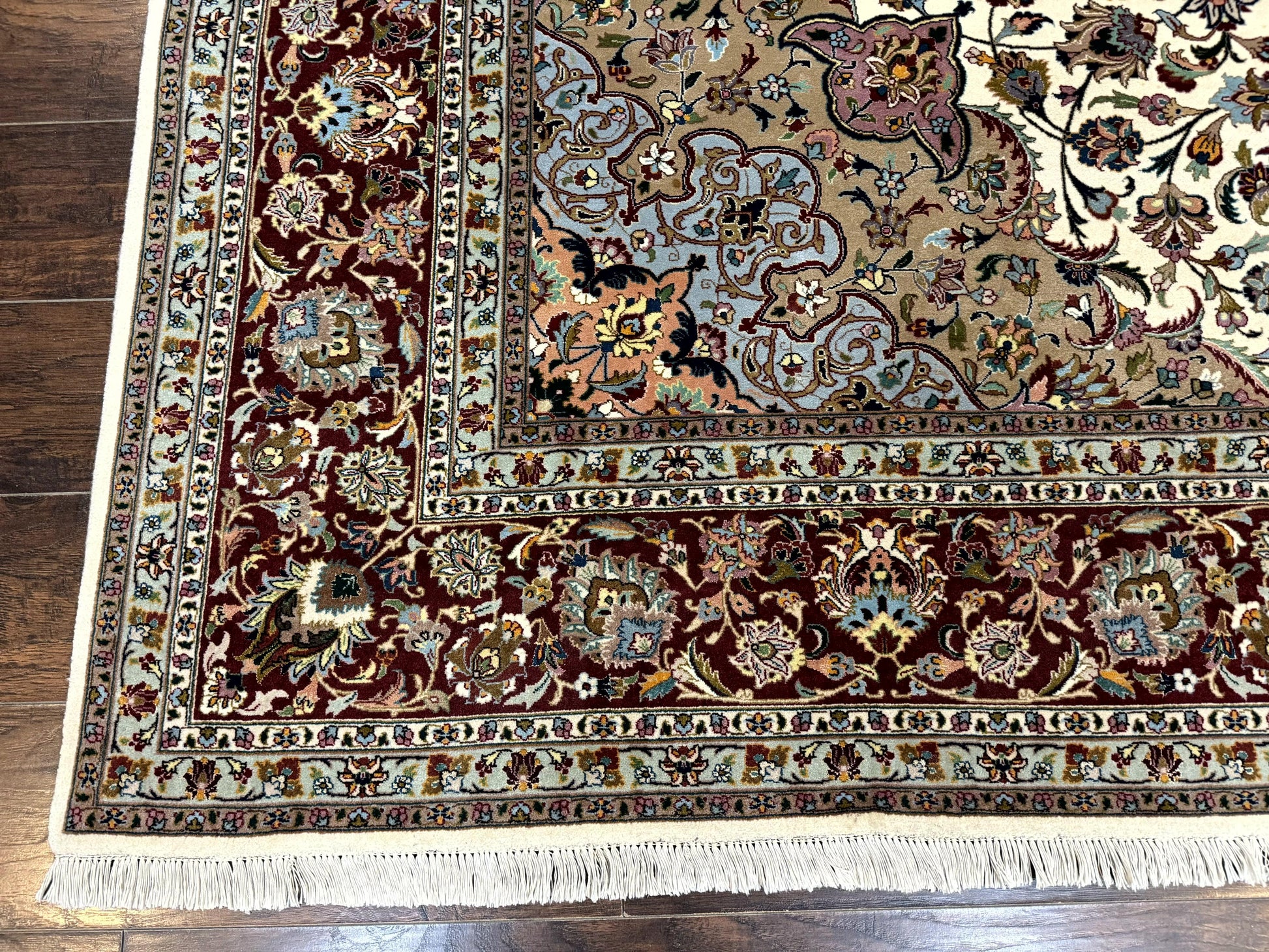 Persian Tabriz Rug 8x11, Floral Medallion Traditional Area Rug, Fine 300 KPSI, Ivory Maroon - Nuvé