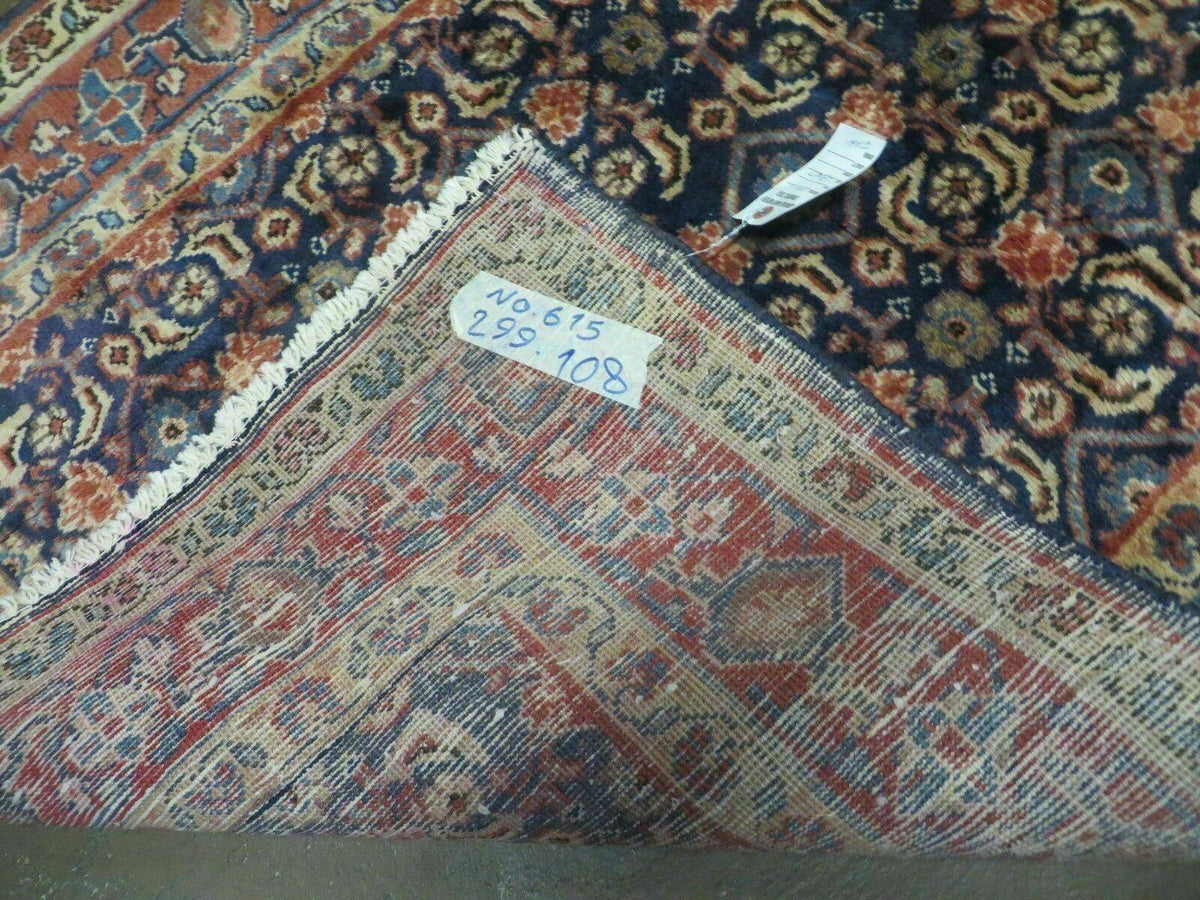 3'7" X 10' Antique Handmade India Floral Oriental Wool Runner Rug Organic Blue