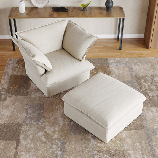 Sabi Modular Boucle Cloud Sofa- Beige - Single Seater Sofa with Ottoman - Nuvé