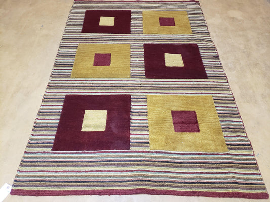 4x6 Colorful Tibetan Kilim Rug Vintage Wool Modern Rug Abstract Design Nice Gold Maroon Multicolor Carpet - Nuvé