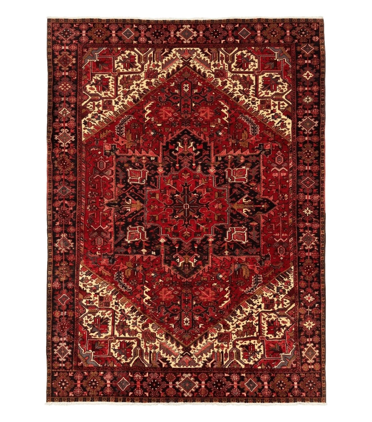 Persian Heriz Rug 8x11, Geometric Design, Red & Cream
