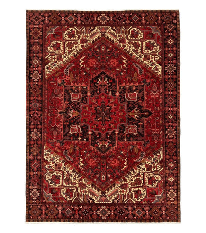 Persian Heriz Rug 8x11, Geometric Design, Red & Cream