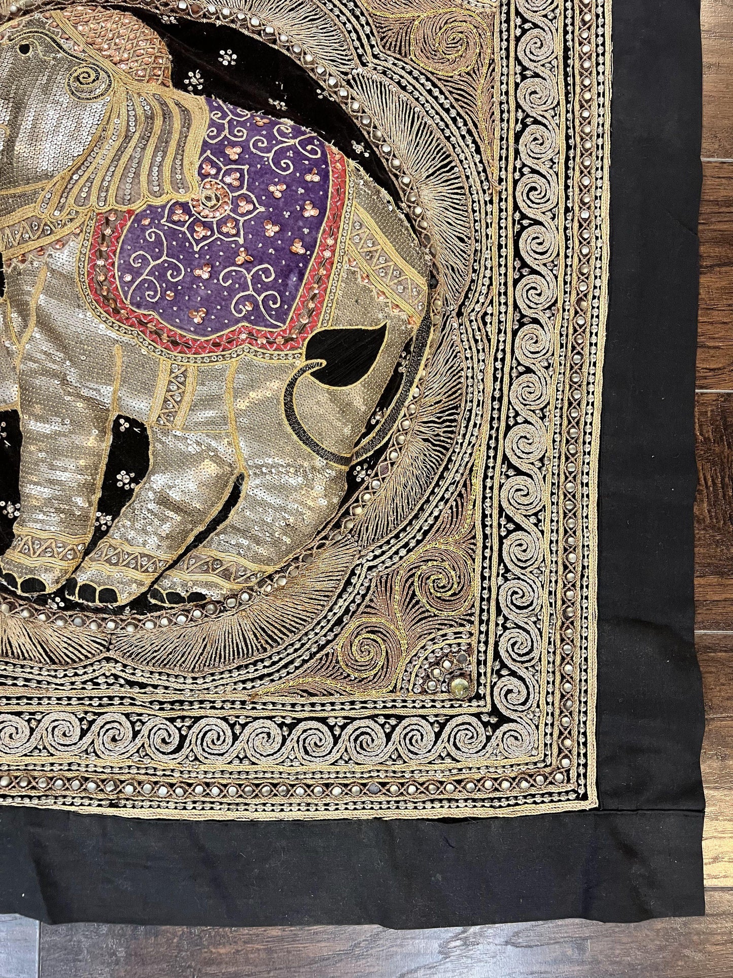Indian Embroidery 3x3, Elephant Design, Detailed Needlepoint, Beadwork - Nuvé