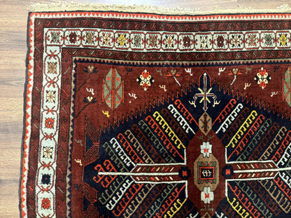 Antique Persian Tribal Rug 5 x 7.8, Triple Medallions, Red, Persian Afshar Rug - Nuvé