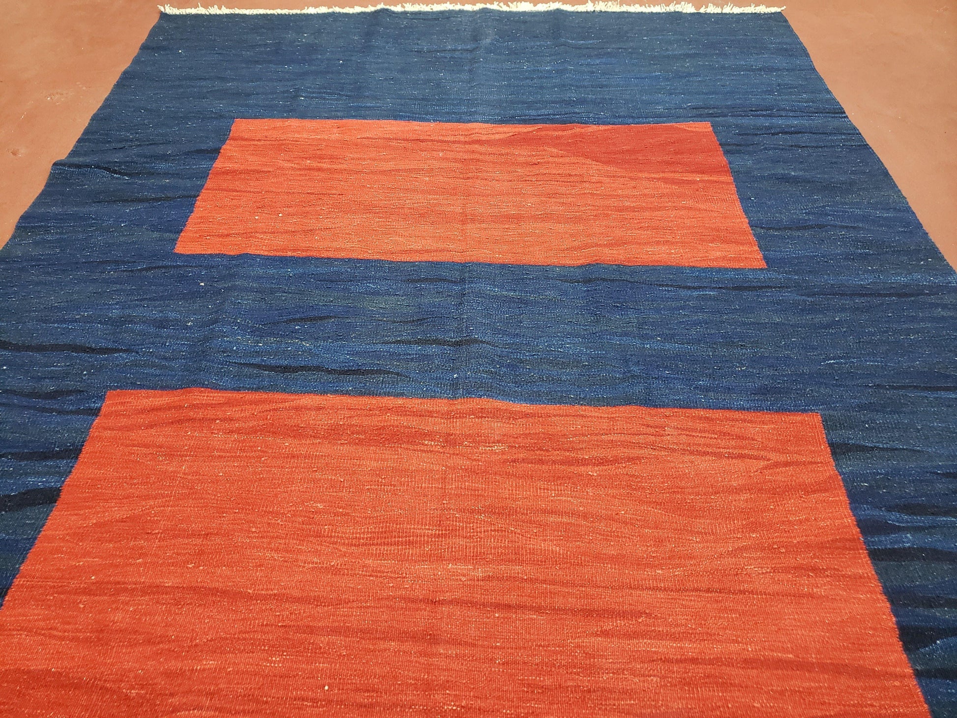 Blue and Red Turkish Kilim Rug, New 6x9 - 7x10 Flatweave Area Rugs, Hand Woven, Wool Handmade Oriental Kilim Abstract Modern Boho, Minimal - Nuvé