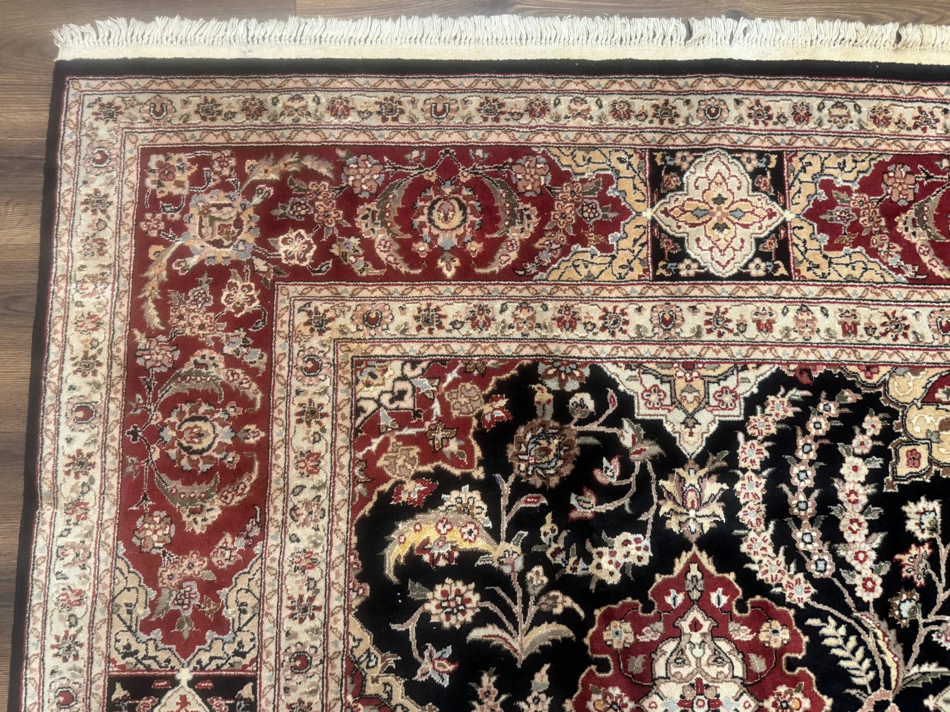 Sino Persian Rug 9x12, Black & Maroon, Wool and Silk, Allover Pattern - Nuvé