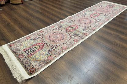 Turkish Silk Runner Rug 2.6 x 10, Dome Design, Hereke Runner, Bamboo Silk, New - Nuvé