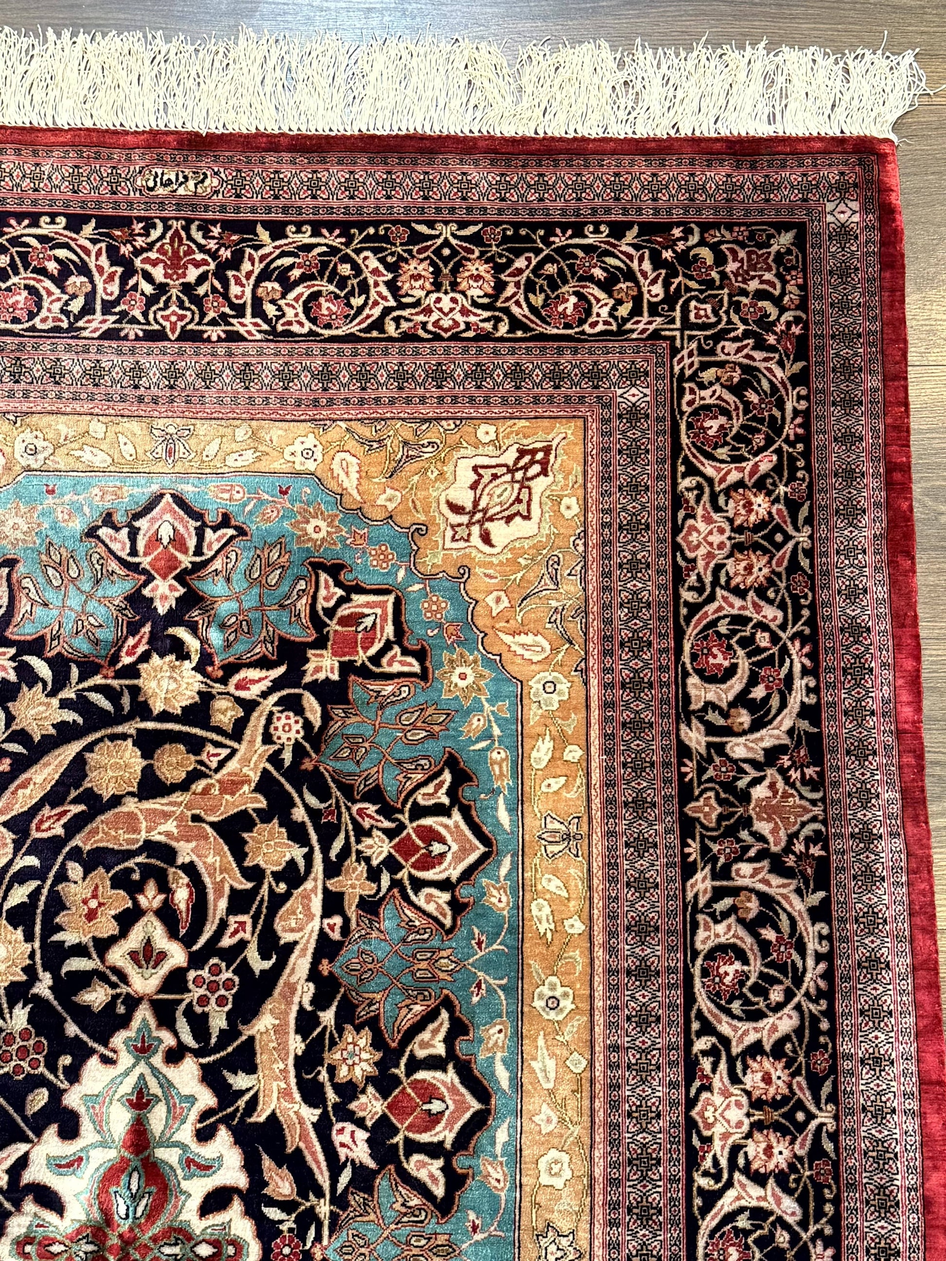 Magnificent Persian Qum Silk Rug 3x5, Exceptionally Fine 780 KPSI, Signed, Rare - Nuvé