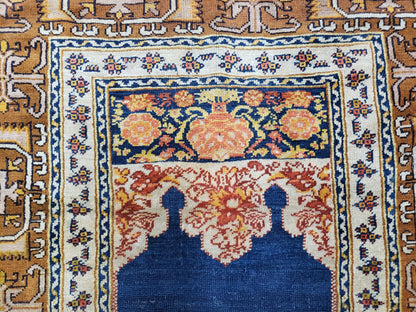 Antique Turkish Anatolian Ghiordes Prayer Rug, Twin Mihrabs, Rare Collectible Oriental Rug, Early 20th Century Prayer Rug, 3'9" x 5'2" - Nuvé