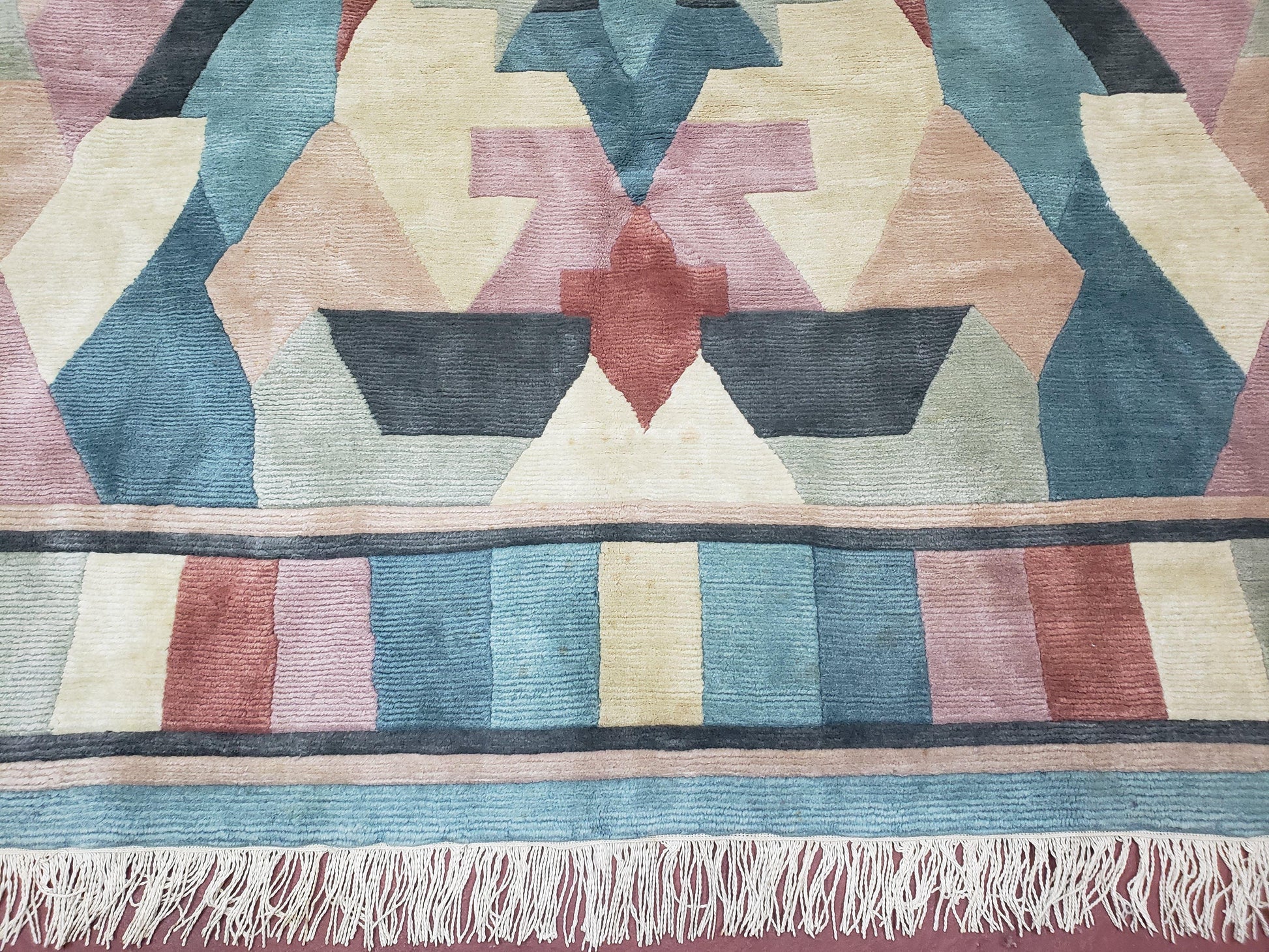 Contemporary Indian Nepalese Area Rug 8x11, Wool Hand-Knotted Modern Multicolor Nepali Abstract Carpet 8 x 11 Soft Playroom Nursery Room Rug - Nuvé