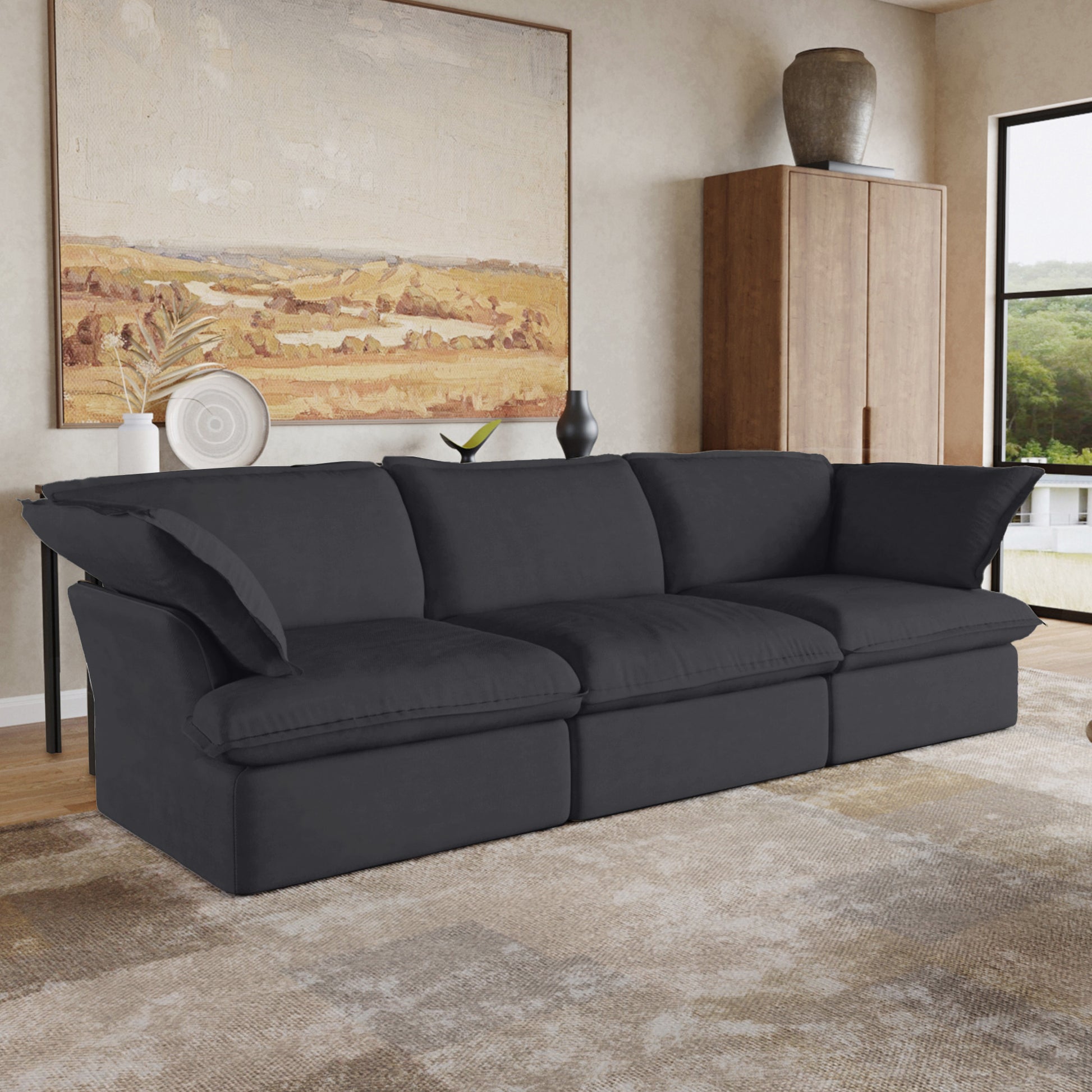 Sabi Modular Boucle Cloud Sofa - Obsidian Black - 3-Seater Sofa - Nuvé