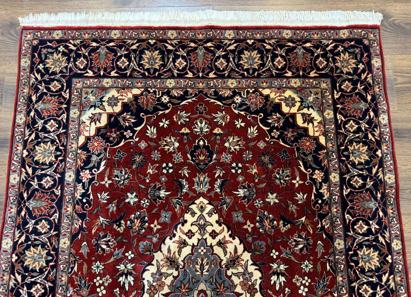 Sino Persian Rug 4x6, Traditional Wool Hand Knotted Carpet, Red Navy Blue, 225 KPSI - Nuvé