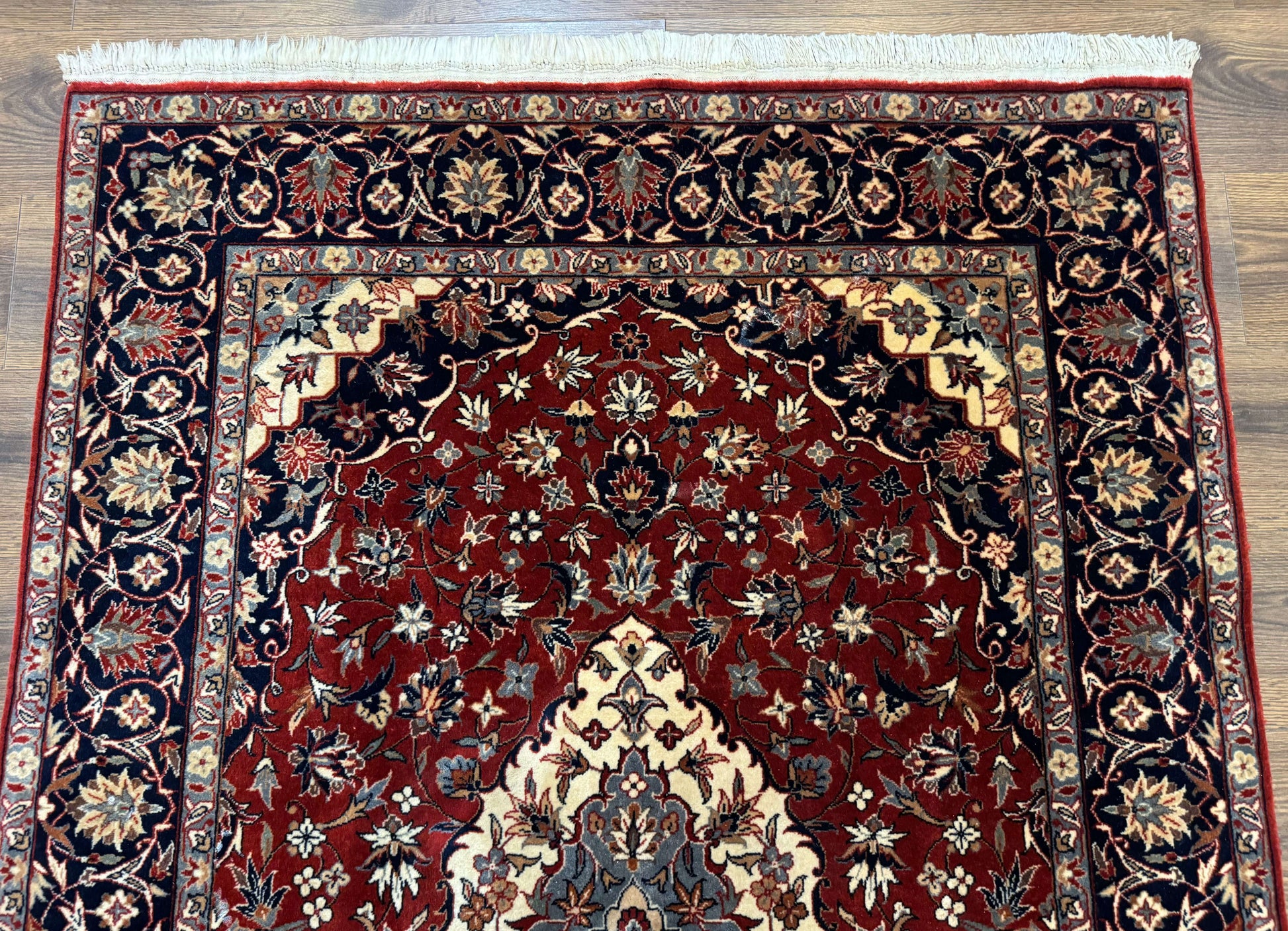 Sino Persian Rug 4x6, Traditional Wool Hand Knotted Carpet, Red Navy Blue, 225 KPSI - Nuvé