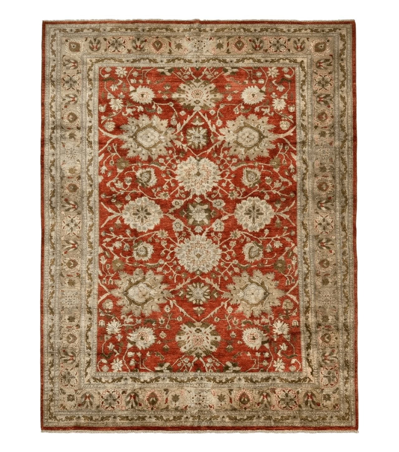 Pakistani Peshawar Rug 10x13, Burnt Orange, Large Handmade Wool Carpet