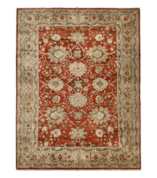 Pakistani Peshawar Rug 10x13, Burnt Orange, Large Handmade Wool Carpet