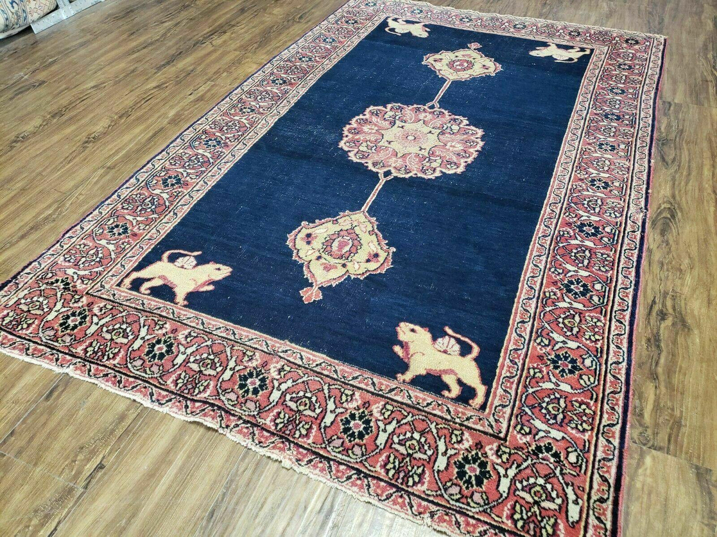 4' X 6' Antique Handmade Turkish Ghiordes Wool Rug Veg Dyes Organic Lion Nice - Nuvé
