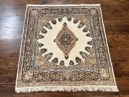 Square Persian Kirman Rug 4x4, Semi Open Field, Handmade - Nuvé