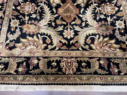 Indo Mahal Sultanabad Rug 8x11, Vintage Indian Oriental Carpet, Wool Handmade Floral Rug 8 x 11 ft, Black Beige Tan, Large Flowers Allover - Nuvé