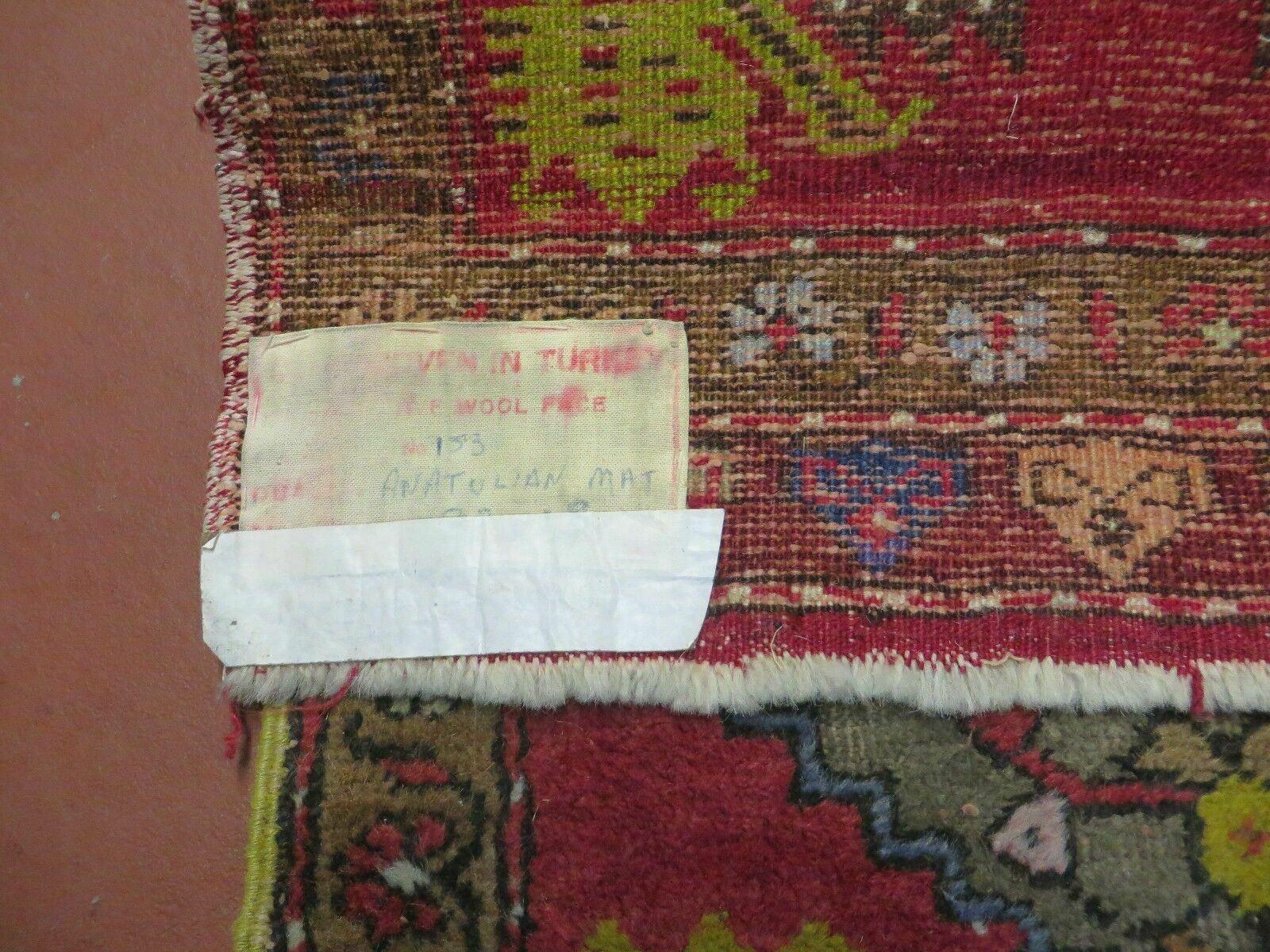 20" X 38" Antique Handmade Turkish Oushak Oshak Yastik Wool Rug Mat Turkey Nice - Nuvé