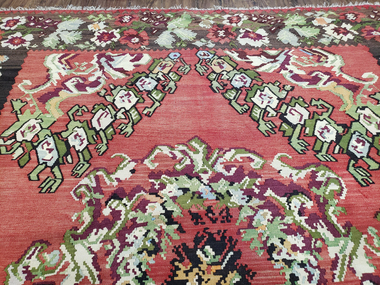 Karabakh Rug 8x11, Caucasian Kilim Rug, Vintage Antique Turkish Anatolian Azerbaijani Carpet, Wool Red & Black Hand-Woven 8 x 11 Living Room - Nuvé