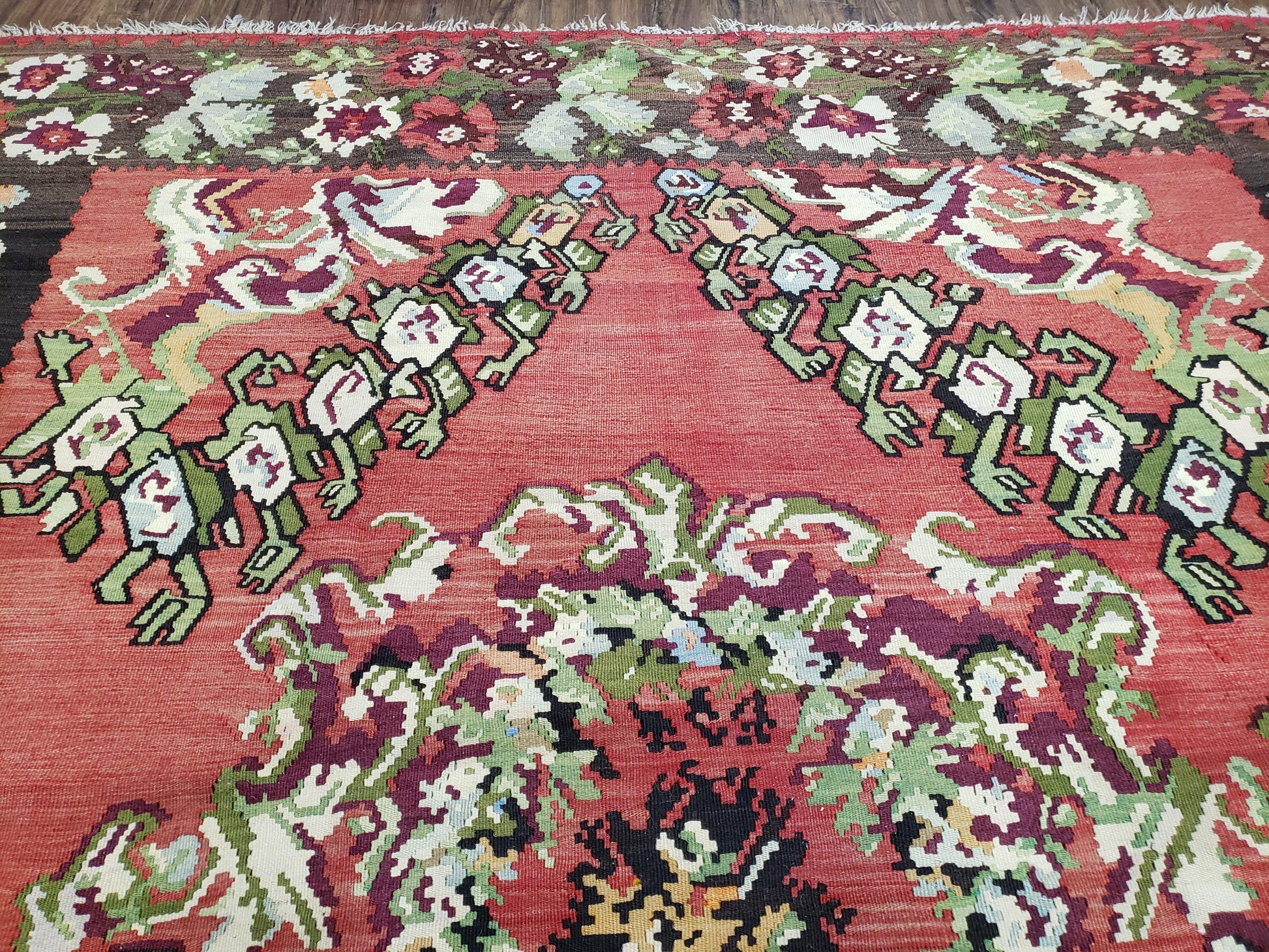 Karabakh Rug 8x11, Caucasian Kilim Rug, Vintage Antique Turkish Anatolian Azerbaijani Carpet, Wool Red & Black Hand-Woven 8 x 11 Living Room - Nuvé