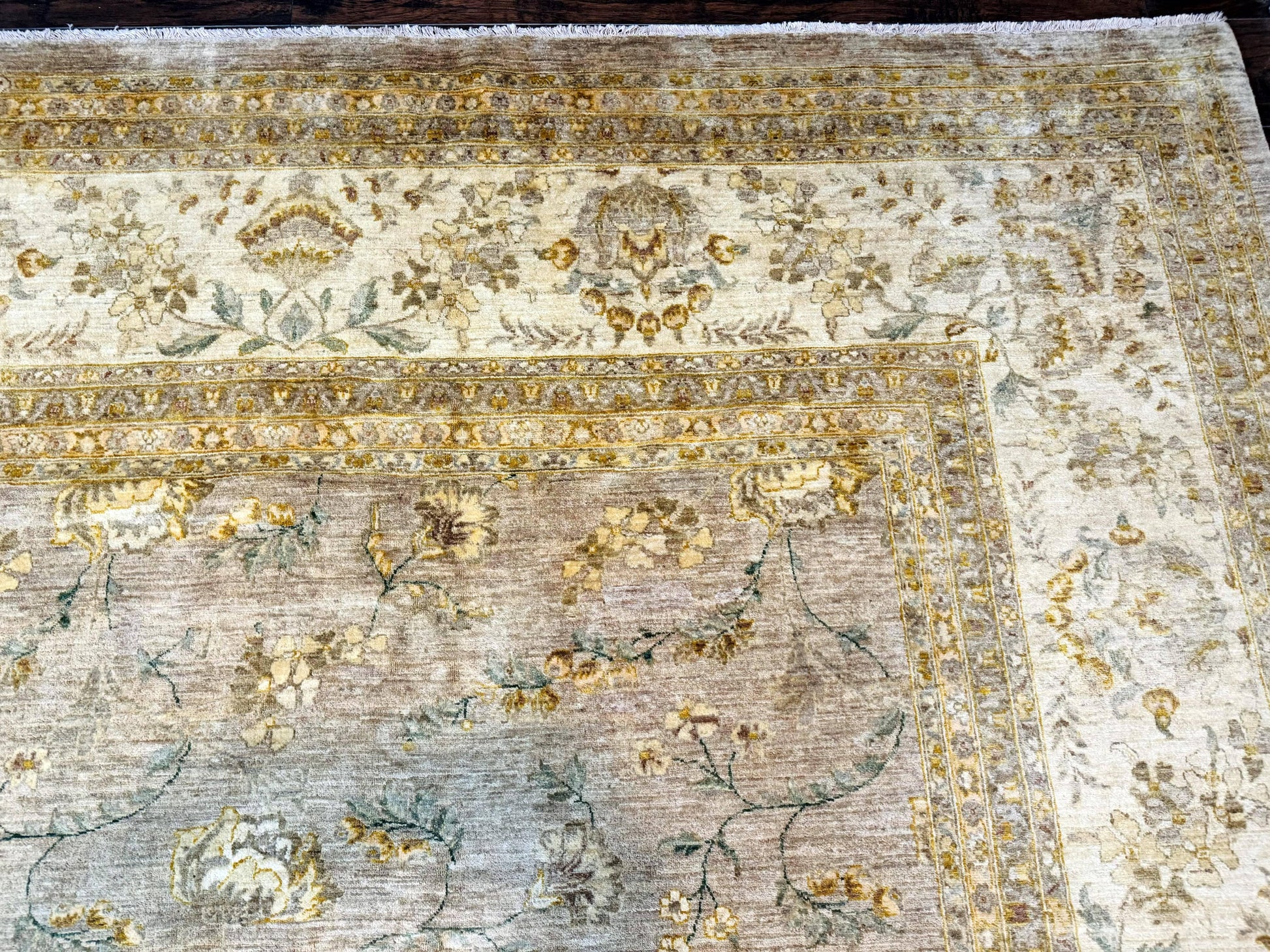 Palace Sized Rug 11x18, Handmade Wool Oversized Persian Carpet 11 x 18 ft, Gray-Taupe, Beige-Cream, Floral, Large Hand Knotted Area Rug - Nuvé