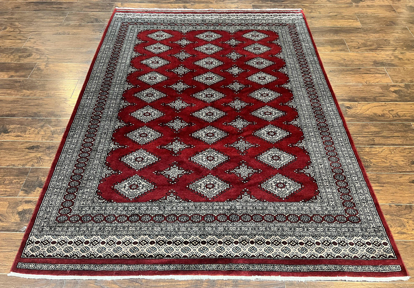 Pakistani Bokhara Rug 6x8, Fine Turkoman Carpet, Wool Handmade Vintage, Red, 6 x 8 Medium Sized Rug, Turkmen Rug - Nuvé