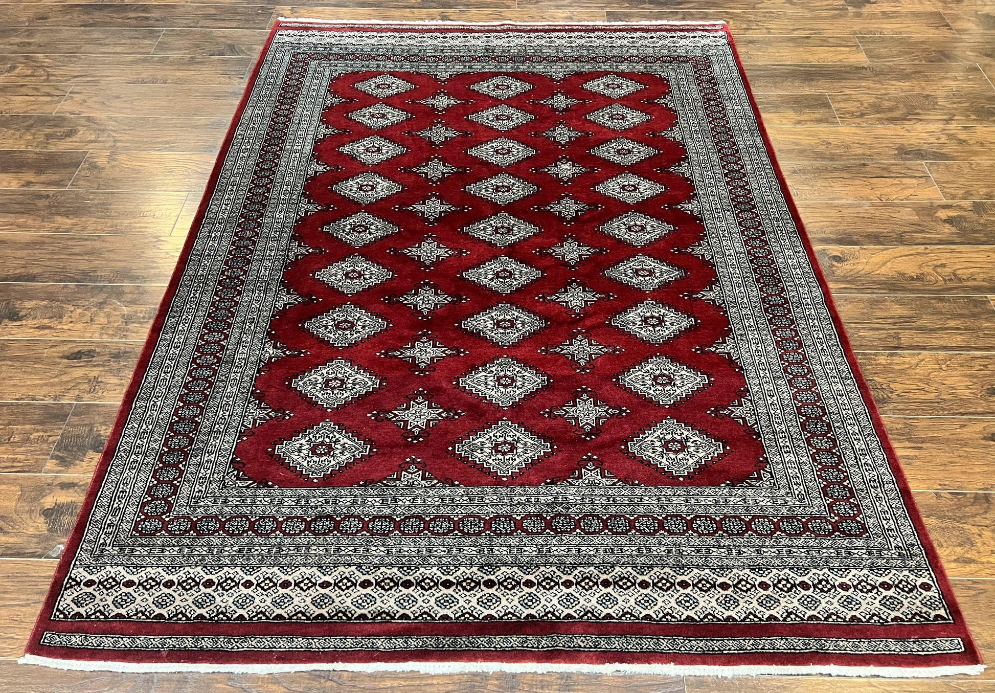 Pakistani Bokhara Rug 6x8, Fine Turkoman Carpet, Wool Handmade Vintage, Red, 6 x 8 Medium Sized Rug, Turkmen Rug - Nuvé