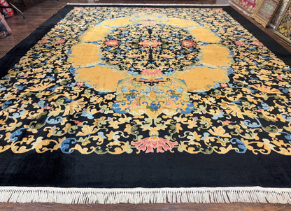 Antique Chinese Peking Rug 12.6 x 14.9, Palace Size Asian Oriental Carpet, Art Deco Rug, Rare - Nuvé