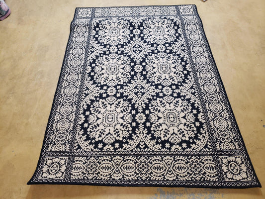 4x6 Power-Loomed Rug Dark Navy Blue & Ivory Oriental Carpet Nice - Nuvé